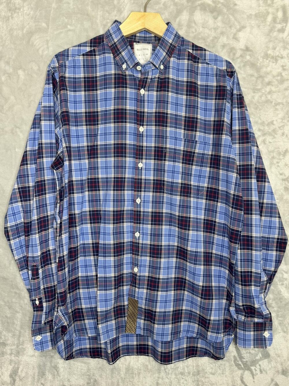 Billy Reid Shirt Mens XL Blue Plaid Long Sleeve Button Down Made In Italy Casual